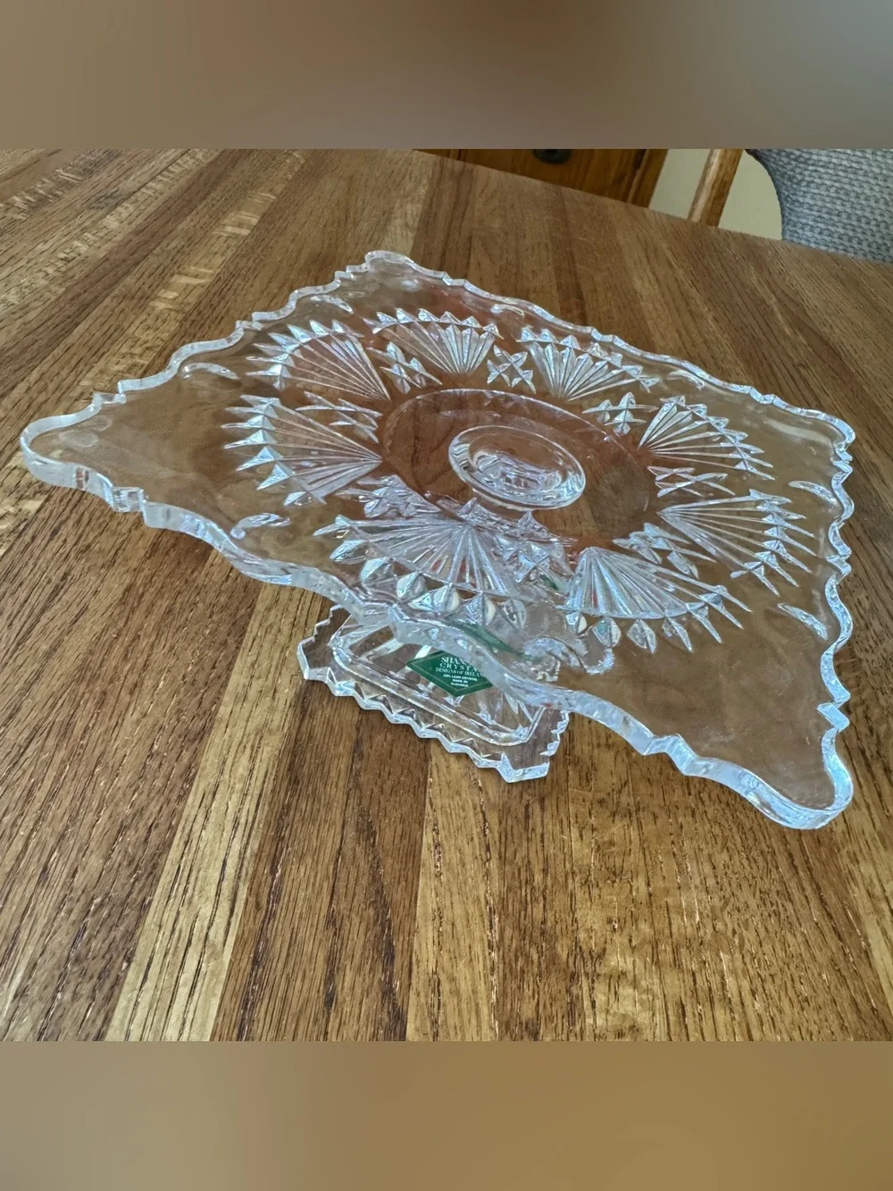 Shannon Crystal Freedom 7” Square Pedestal Cake Stand Footed Server NWT